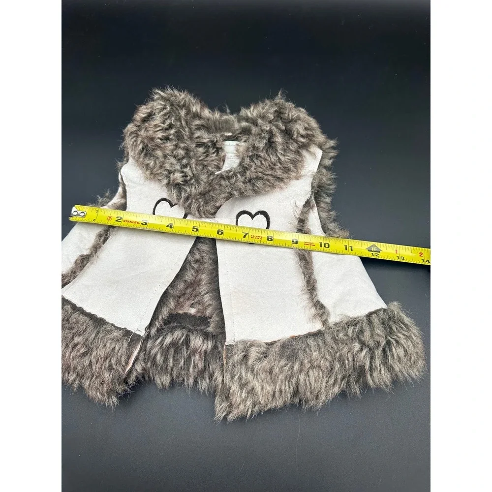 First Impressions Baby Vest Girls Faux Fur Suede Hearts Brown Beige 18‎ Months